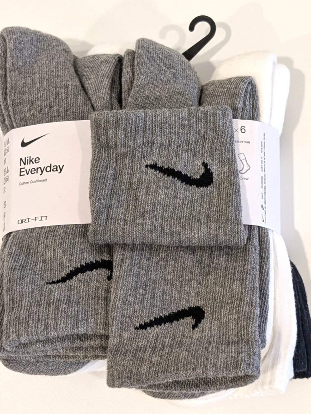 Nike Everyday Atheltic Cushioned Crew Socks 6 Pairs Large Multi Black White Grey
